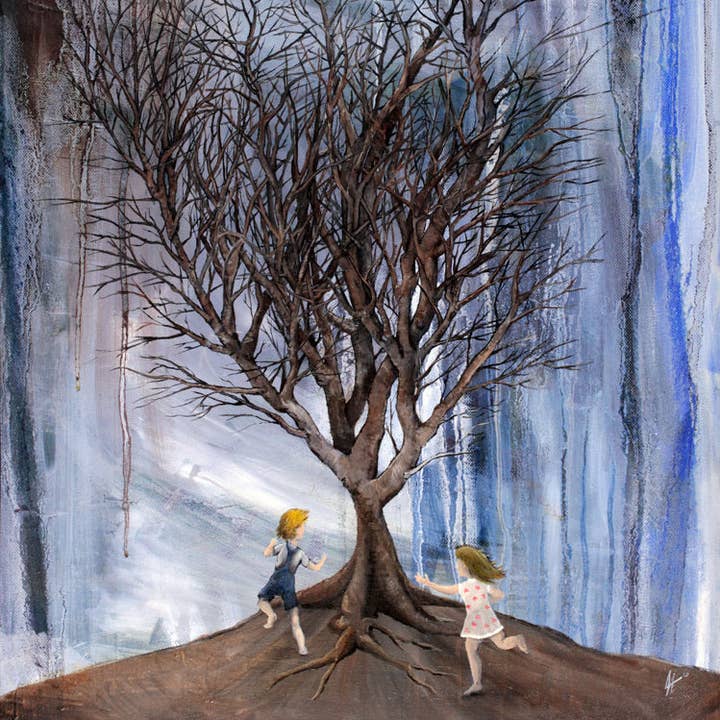 Noir Star Emporium - Wholesale Art Print - Kids Playing around Tree (Art Print on Metal)0
