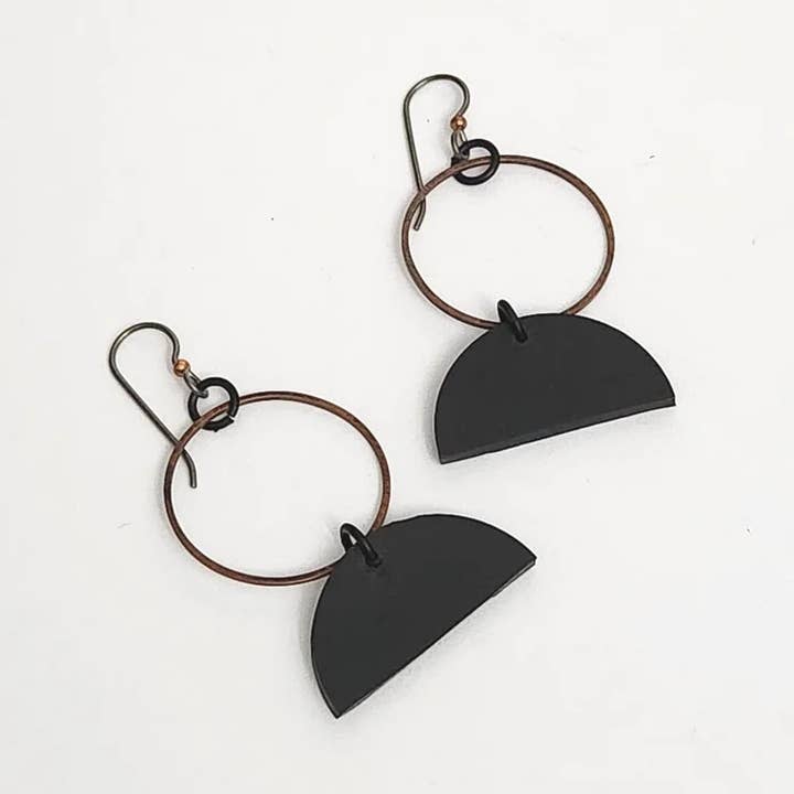 Modern Upcycled Rubber Earrings, Antique Copper Ring, Medium for wholesale by Tammy Rice