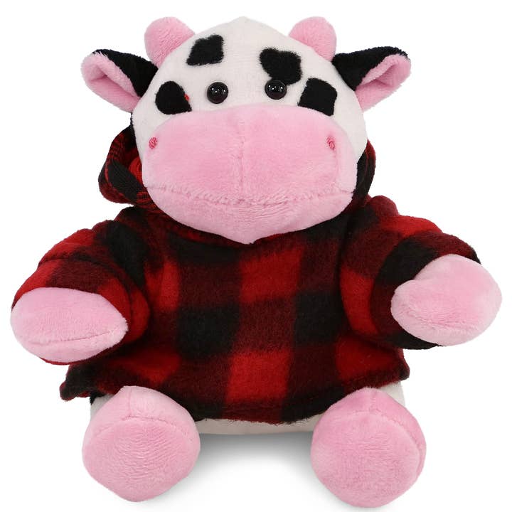 Sweat à capuche en peluche à carreaux rouges - Peluche 15 cm - Vache pour la vente par Cota Global