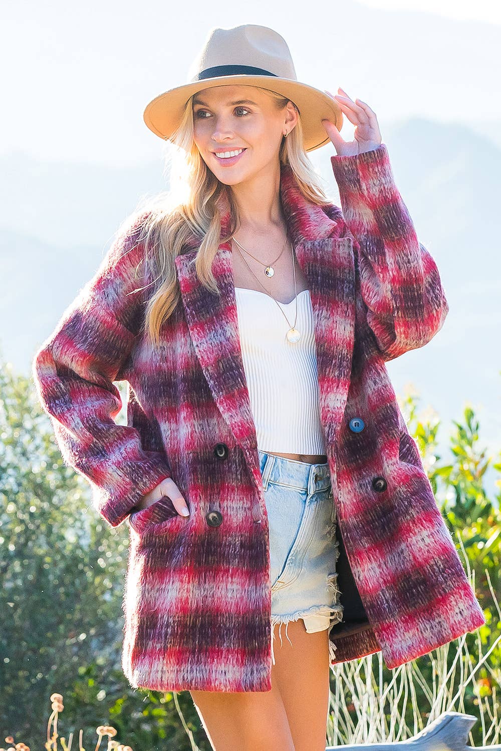 Bluivy - Wholesale Coat - Women's - DOUBLE BREASTED BRUSHED PLAID SHACKET17