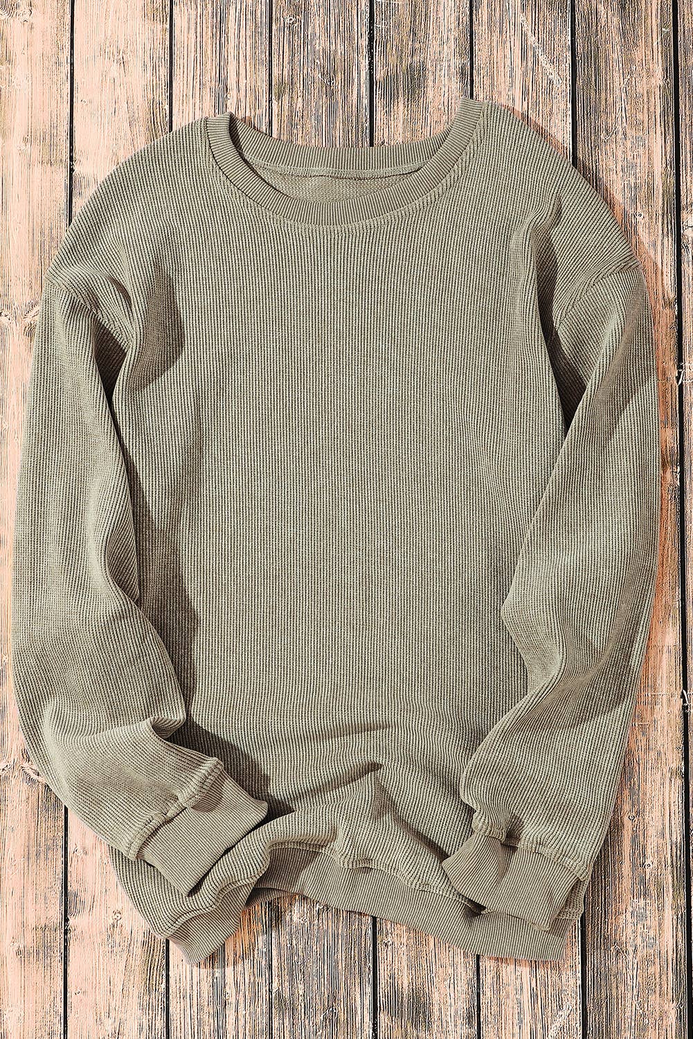 PartyEight - Wholesale Sweatshirt - Women's - Solid Ribbed Knit Round Neck Pullover Sweatshirt6