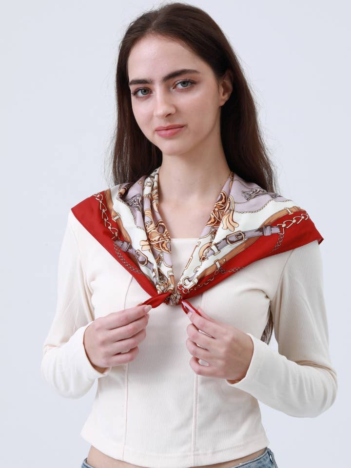 Vintage Chain Rope Print Scarf – Silky Bandana Style for wholesale by Leto Accessories