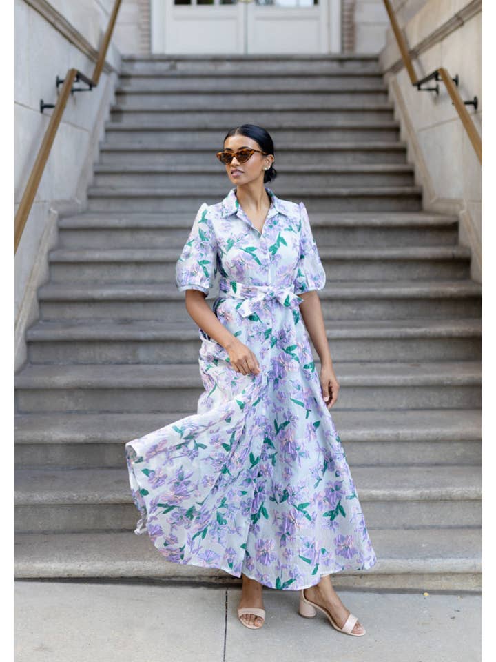 Abbey Glass - Wholesale Dress - Women's - Charlotte Collared Gown Organza Bloom