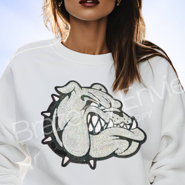 Bulldogs Patch Black Trim Silver Sequins Game Day Ready for wholesale by Brazenly Envied