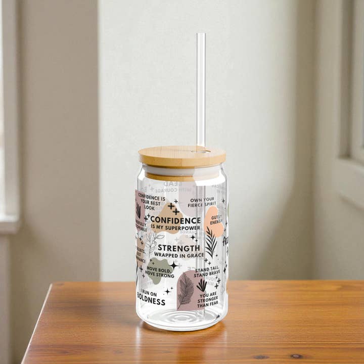 EMESLY - Wholesale Drinking Glass/Cup - Fearless & Fierce Motivational Sipper Glass Tumbler; 16oz5