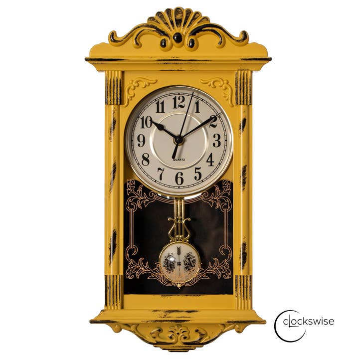 Quickway Imports - Wholesale Wall Clock - Vintage Grandfather Wood Looking Plastic Pendulum Wall Clock1