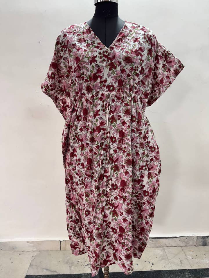 Vestido Maxi de Algodão com Estampa de Flores Feita à Mão para Dormir por atacado de bhavnas boutique