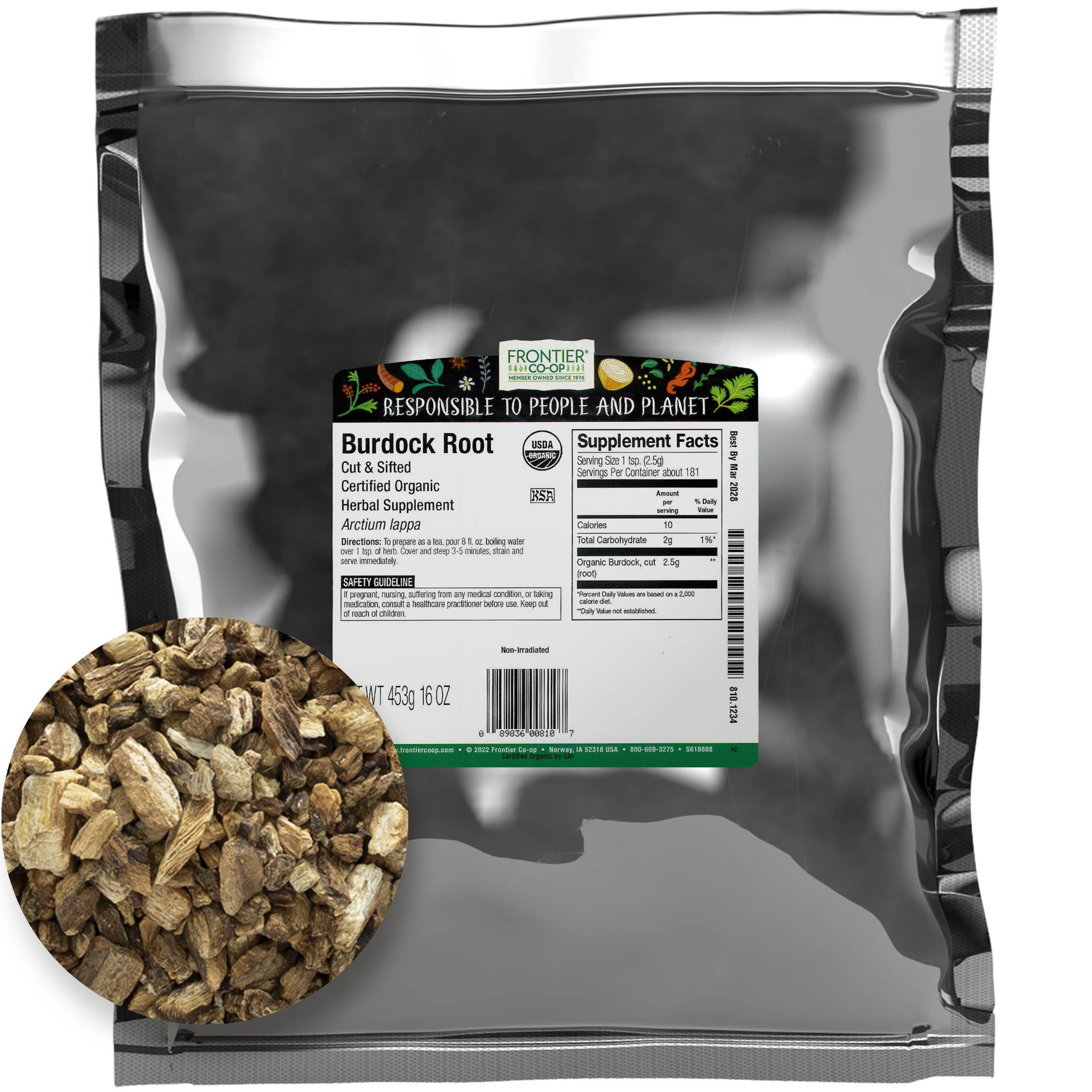 Frontier Co-op - Wholesale Herbs - Burdock Root, Cut & Sifted, Organic, Kosher, Non ETO, 1lb1