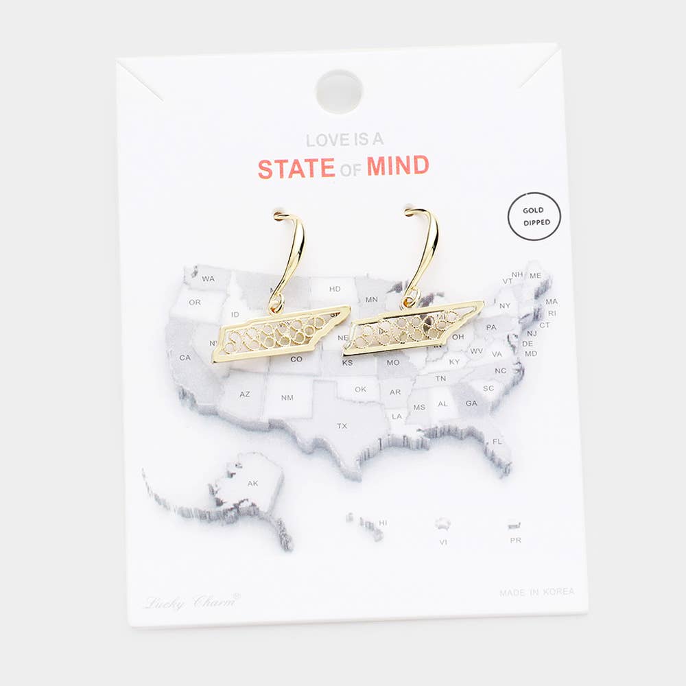 Sensibling Corp. - Wholesale Dangle Earrings - Gold Dipped Tennessee State Earrings1