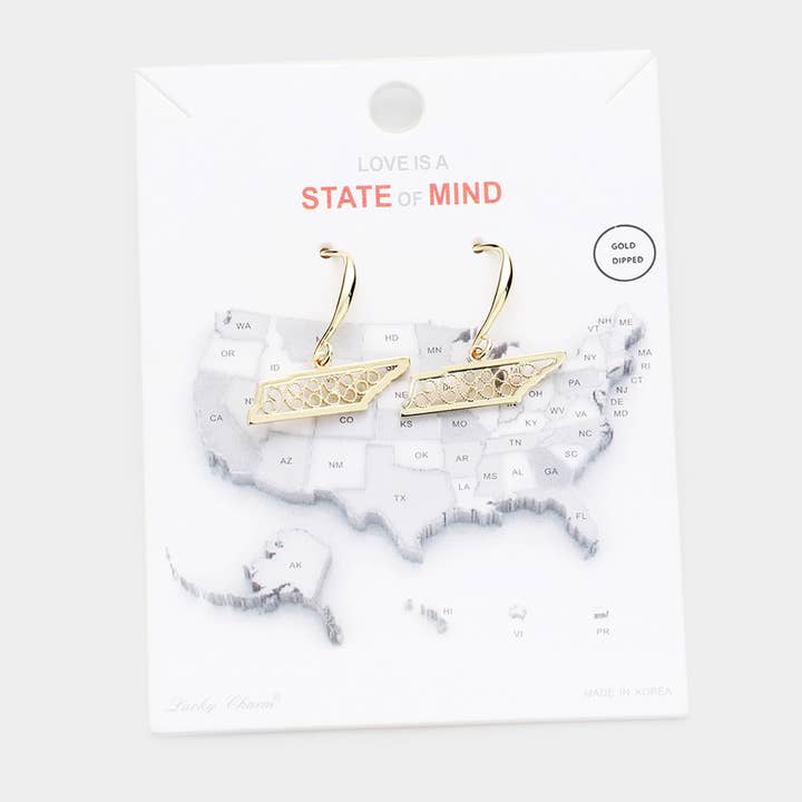 Sensibling Corp. - Wholesale Dangle Earrings - Gold Dipped Tennessee State Earrings1