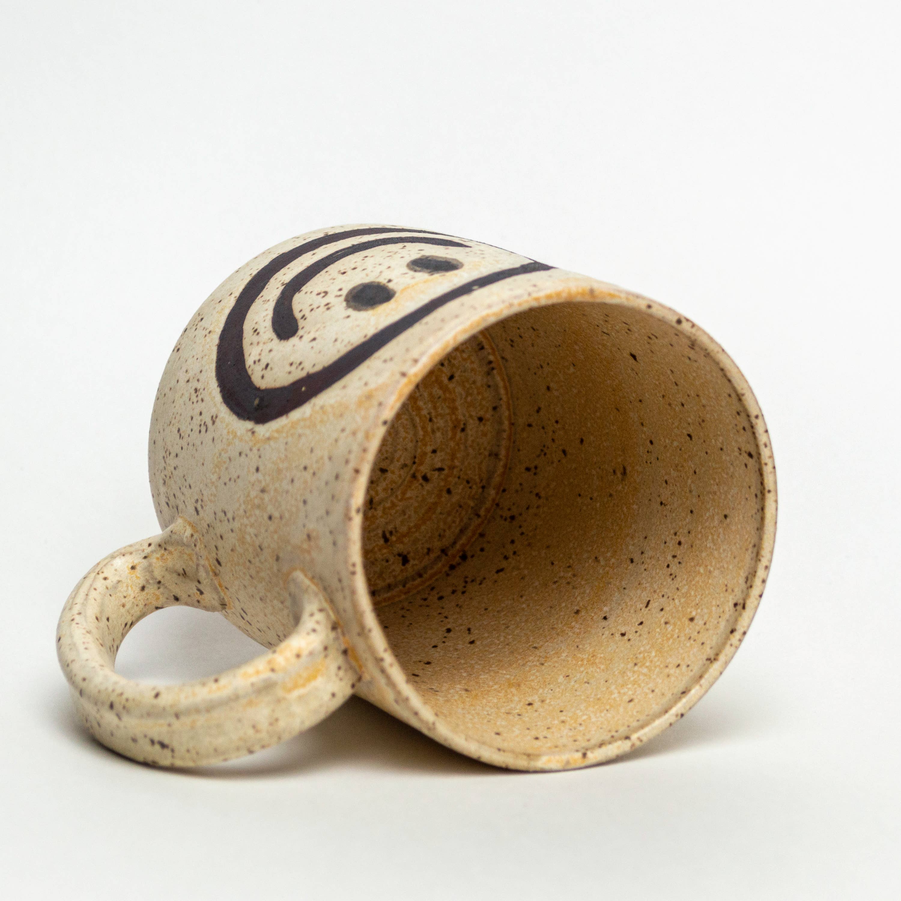 White Squirrel Clayworks – wholesale Coffee mug – Smiley Face Handmade in Ohio Ceramic Beige 14oz Mug2