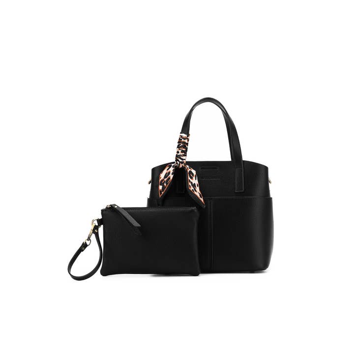 Amelie Black 2 Piece Top Handle Bag for wholesale by BLACK CAVIAR DESIGNS