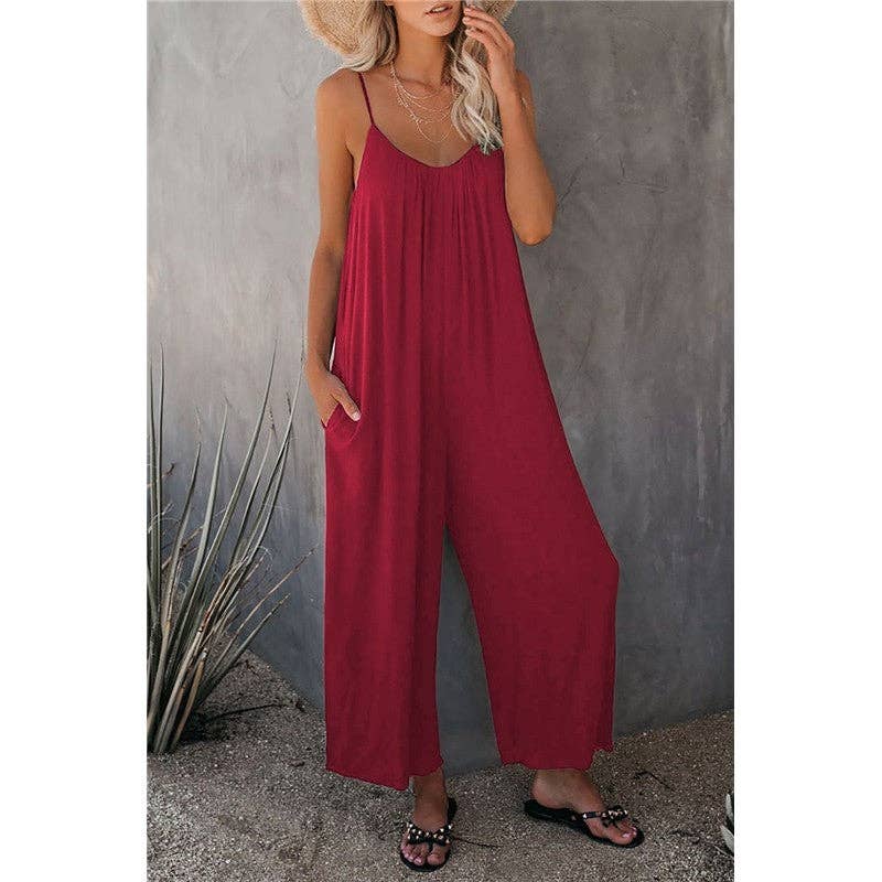 FurDecoration - Wholesale Jumpsuit - Women's - Wide-Leg Spaghetti Strap Loose-Fit Jumpsuit11
