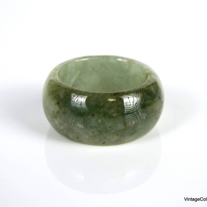 Vintagecollection888 – Anel de banda por atacado – Anel de Jade Natural Jadeíta Verde Claro US 10,25 - 20,1 mm1
