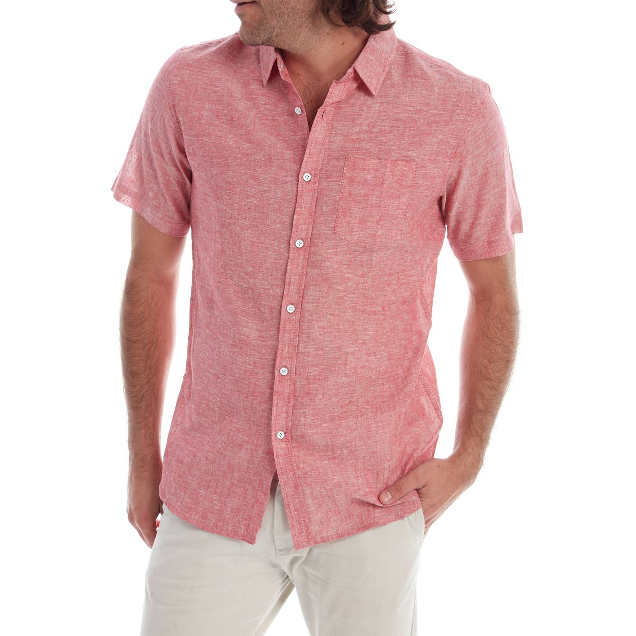 PX - Wholesale Button Down Shirt - Men's - Short Sleeve Solid Linen Shirt3