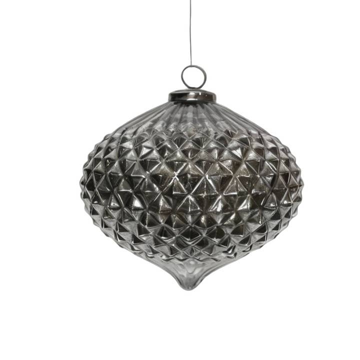 Antikas - Wholesale Christmas Decoration - Premium Christmas Bauble Glass, Smoky Gray Glossy - Handmade in India, H.19cm