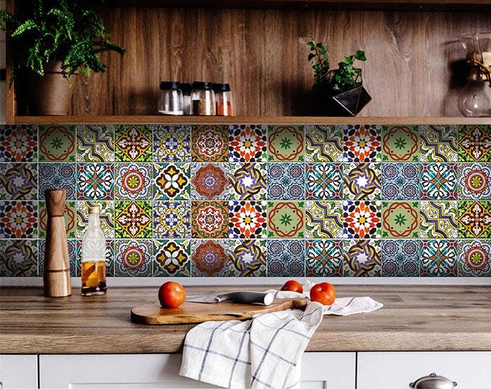 HomeRoots - Wholesale Wall Tile - 4" X 4" Mediterranean Mash Mosaic Peel and Stick Tiles1