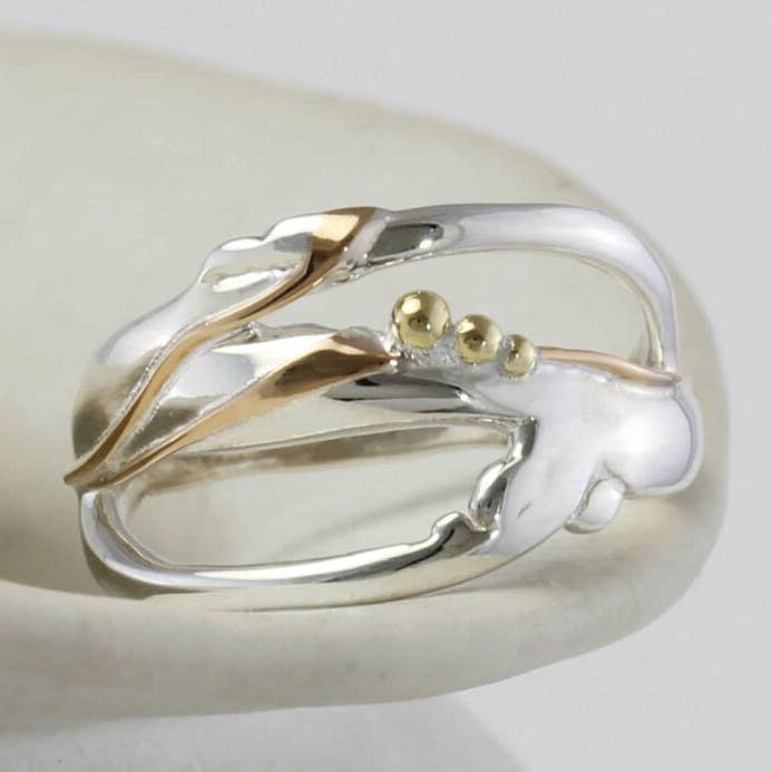 Around the Riverbend Sterling Silver Ring with Gold Details for wholesale by Banyan Jewellery