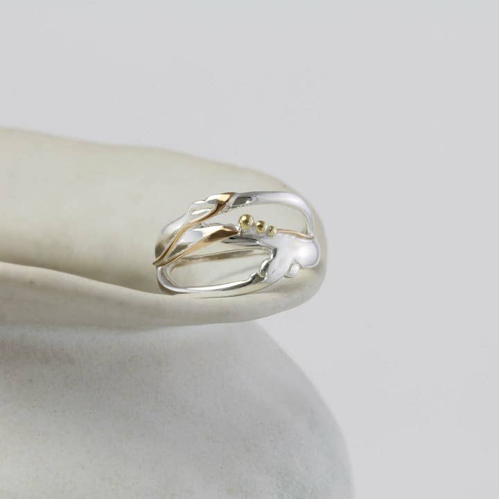Around the Riverbend Sterling Silver Ring with Gold Details for wholesale by Banyan Jewellery