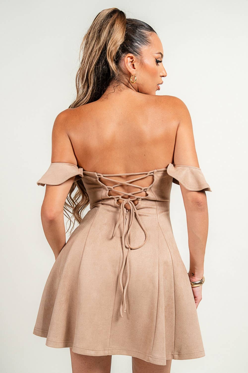 PRIVY - Vente Robe – femme - Robe mini évasée bustier à épaules dénudées PD79236B3