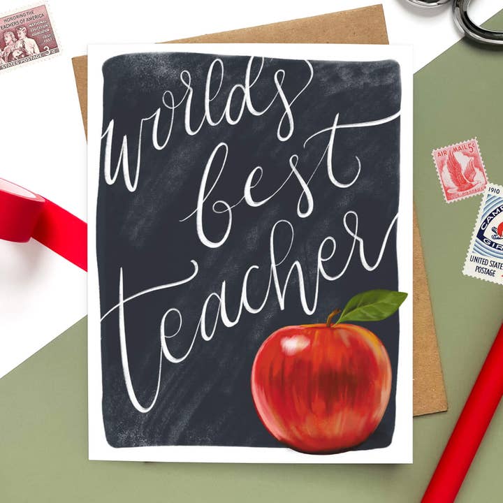 Morgan Swank Studio - Wholesale Teacher/Back-to-School Card - Apple and Chalkboard Best Teacher Card1
