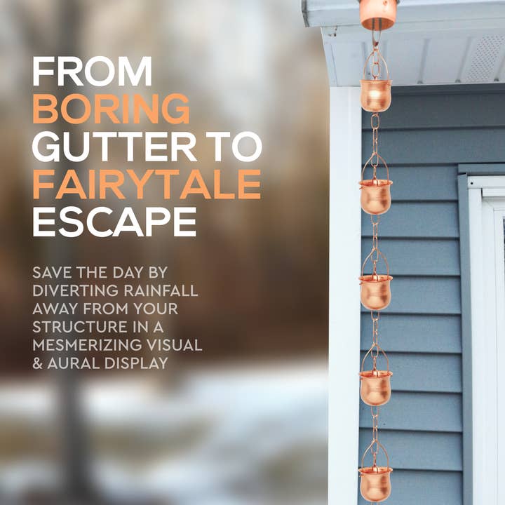 Marrgon - Wholesale Outdoor Ornament/Decor - Marrgon Copper Rain Chain with Pot Style Cups for Gutter3