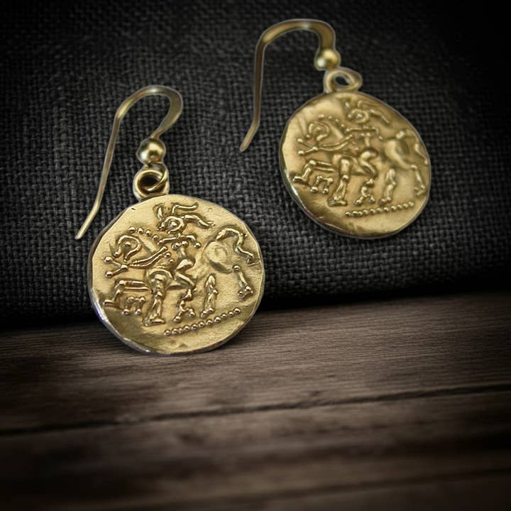Rhiannon Celtic Coin Earrings - Gaulish Goddess Epona for wholesale by Vis a Vis Jewelry
