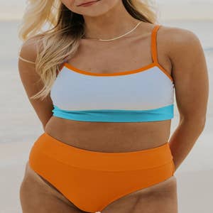 Striped Bikini with Green Tight Bottom - High Waist – Mocca Beach Store