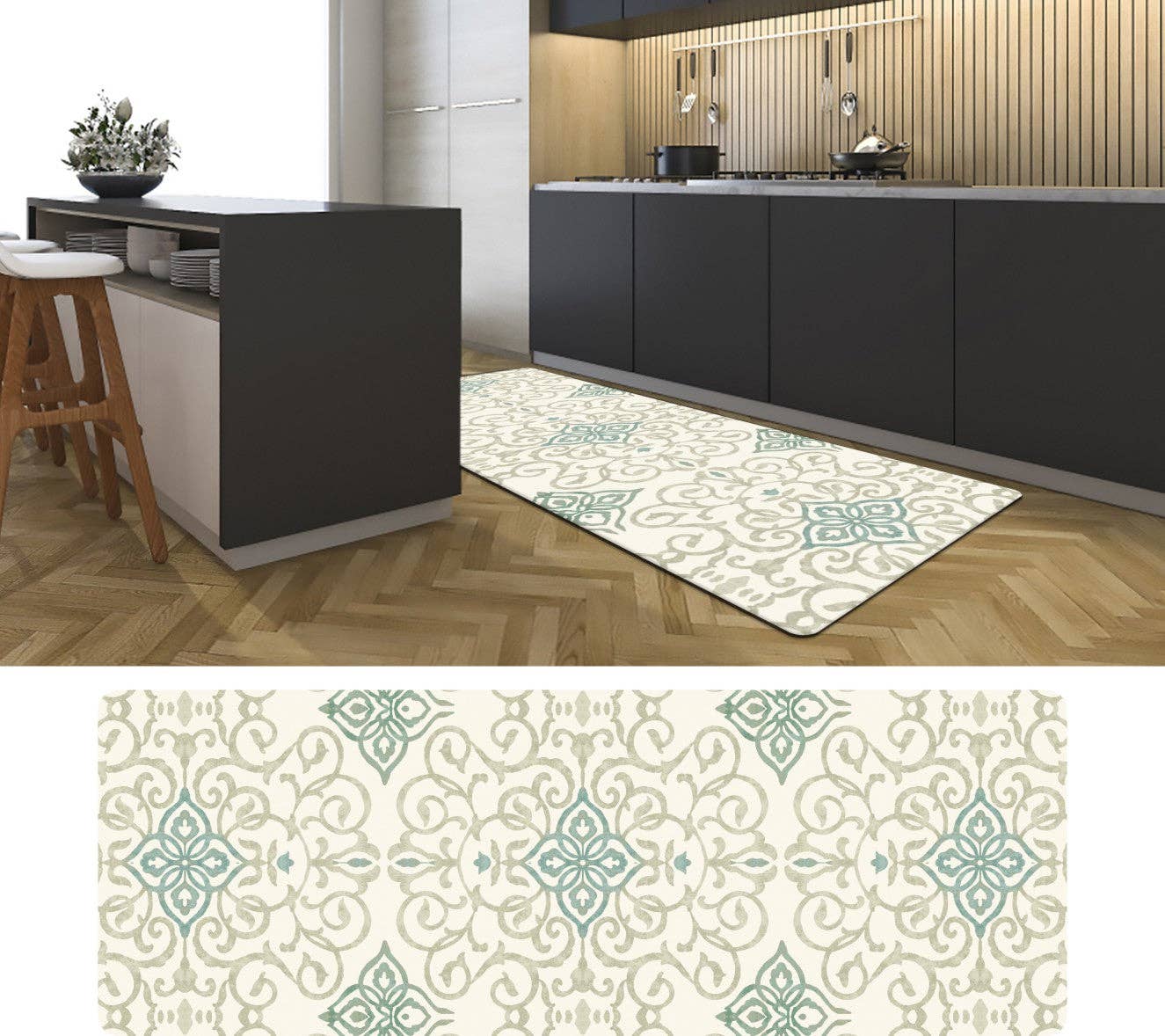 J&V TEXTILES - Wholesale Floor Mat - Rustic Medallion Cream 20" X 55" Anti-Fatigue Kitchen Runner Mat1