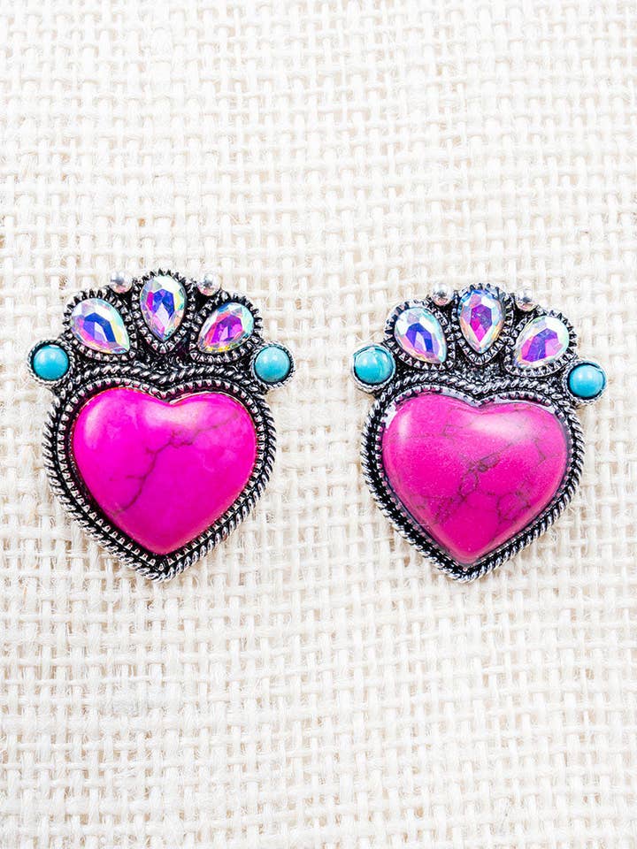 Rogue Risk Pink Heart Silvertone Earrings for wholesale by Wholesale Accessory Market