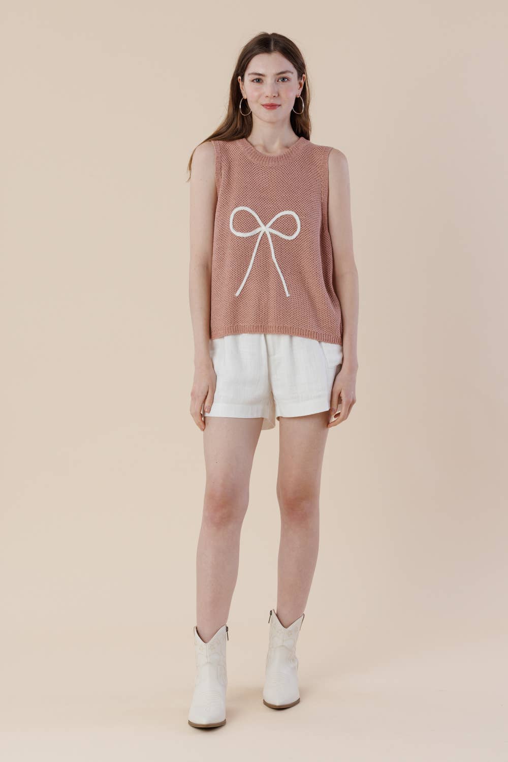 A & SHE – wholesale T-shirt – women's – Embroidery Ribbon Knit Sweater Tank – Sleeveless Bow Vest3