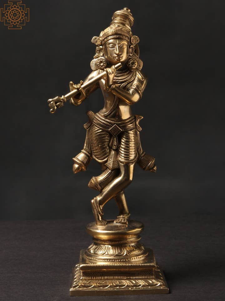 8'' Superfine Tribhanga Murari (Shri Krishna) | Brass Statue for wholesale by Exotic India Art