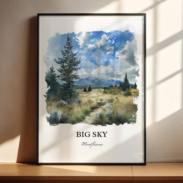 Big Sky Montana Wall Art, Big Sky MT Print, Big Sky Watercolor Art, Big Sky Montana Gift, Travel Print, Travel Poster, Housewarming Gift for wholesale by Premium Travel Art