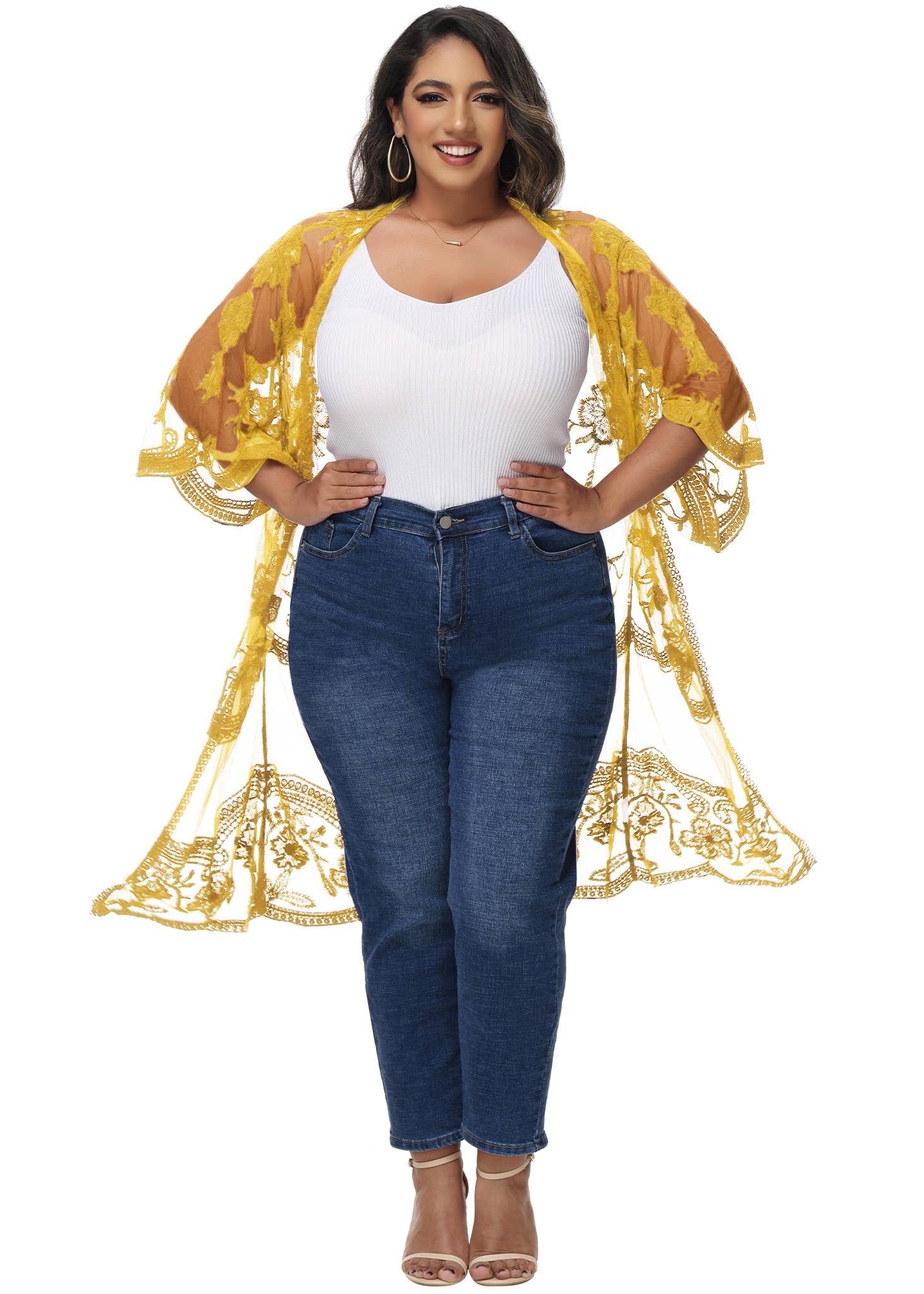 Anna Kaci Wholesale - Wholesale Cardigan - Women's - Women's Plus Size Lace Cardigan Open Front Floral Cardigan14