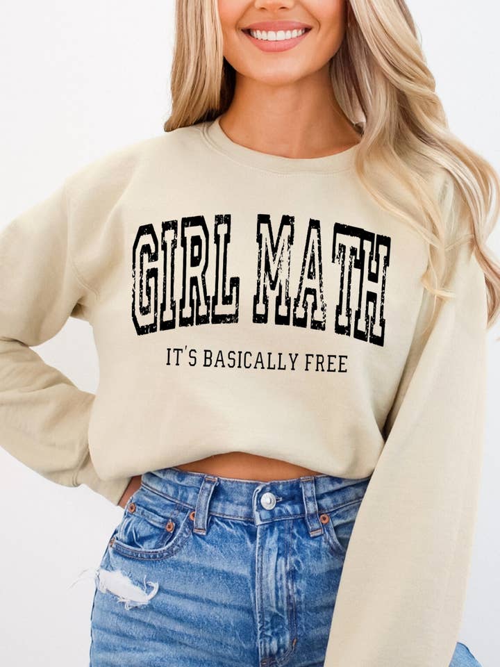 Girl Math - Sjov Crewneck Sweatshirt for engroshandel hos Desert Raine