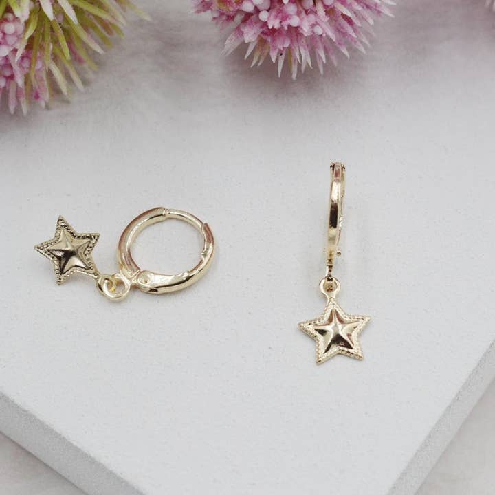 Solid Detailed Stars Huggies Earrings for wholesale by Cherie by Cherie