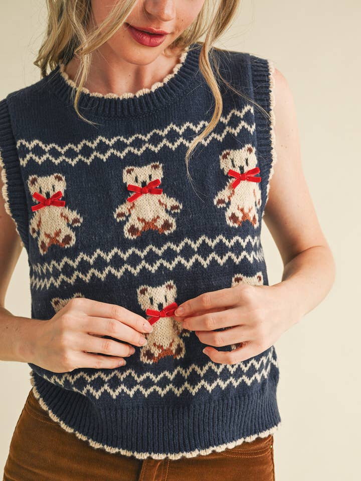 &MERCI - Wholesale Sweater Vest - Women's - TEDDY BEAR SWEATER VEST MSW1095624