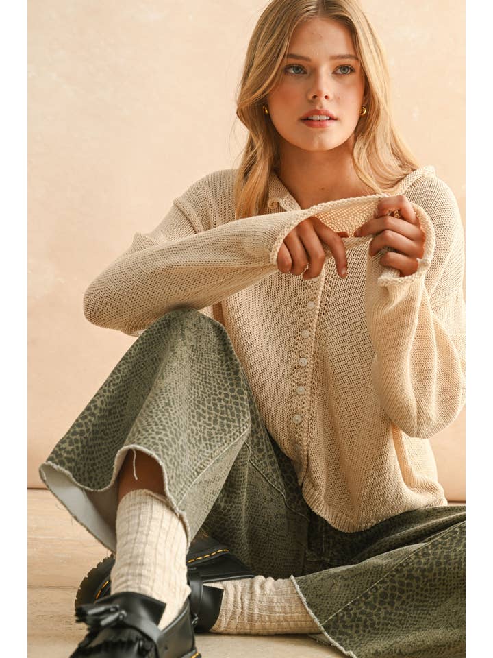 MIOU MUSE - Wholesale Knit Sweater - Women's - J5433 LIGHT WEIGHT BUTTON FRONT CARDIGAN4