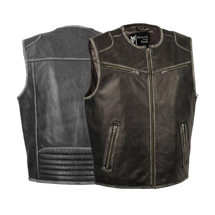 Men's Motorcycle Cowhide Leather Biker Club Cruiser Vest for wholesale by Matchless York
