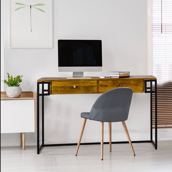 Bureau à 2 tiroirs Spitiko Homes en bois de chêne naturel et métal pour la vente par Spitiko Homes