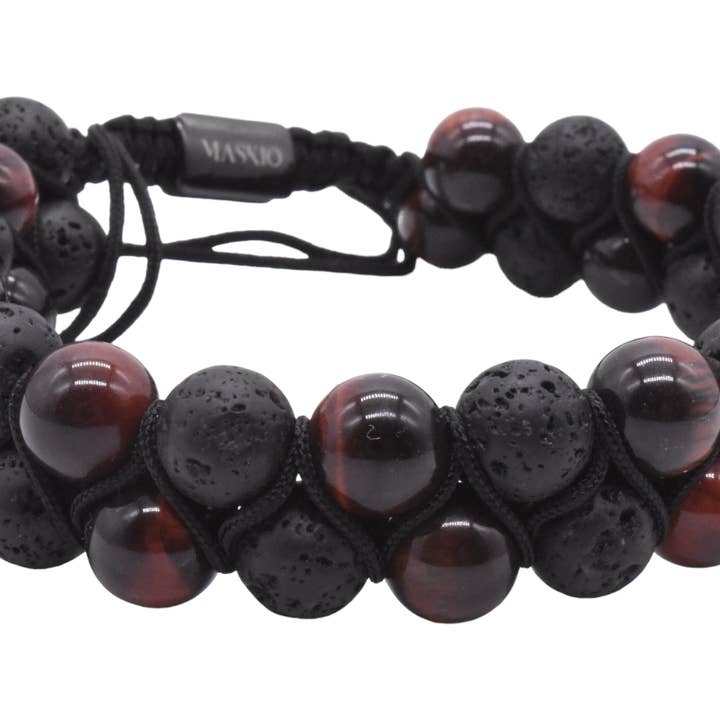 Maskio double stone bracelet red tiger eyes and lava stones for wholesale by Maskio