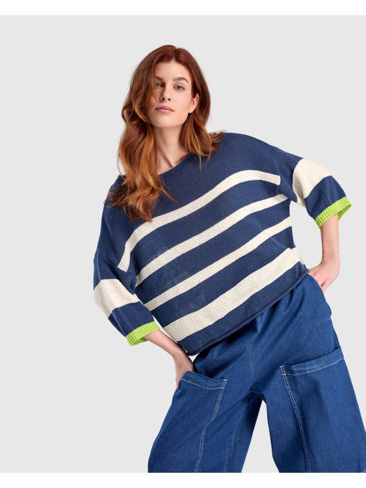 lime Boxy Stripes Sweater, Blue/Cream for wholesale on Faire2