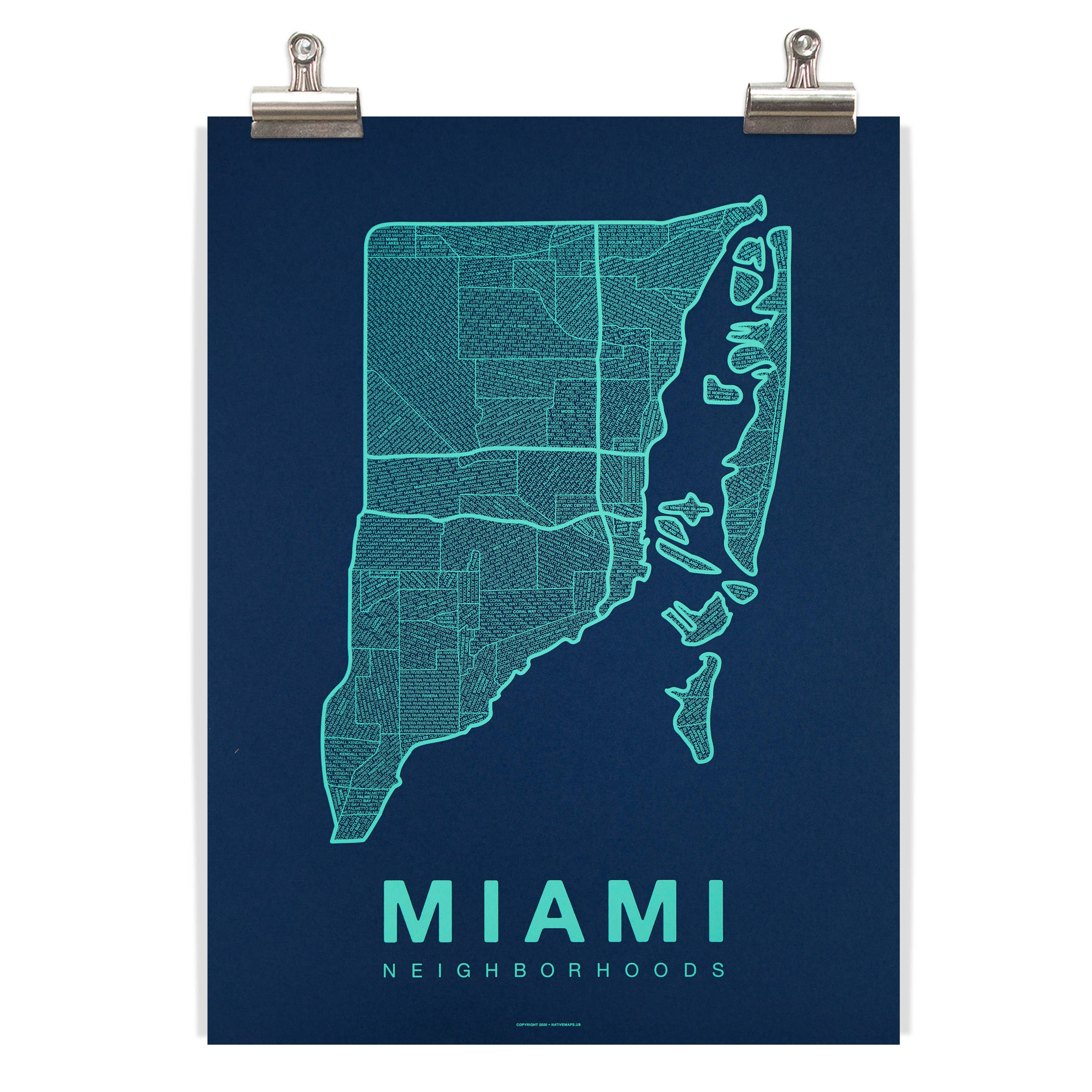 Native Maps - Wholesale Poster - Miami, FL Neighborhood City Map Poster5