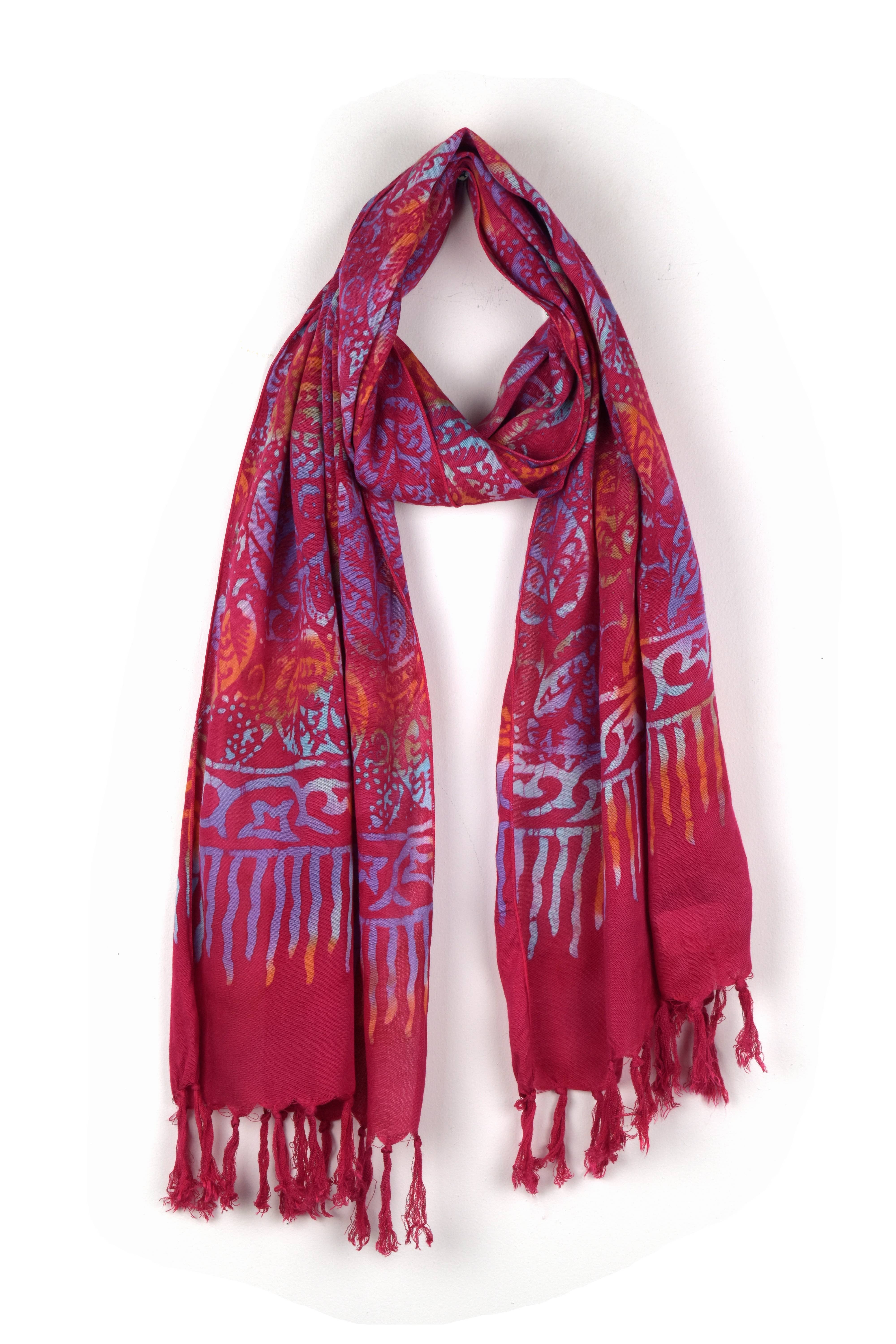 Nusantara Inc. - Wholesale Scarf - Women's - Rayon Batik Scarf - 98781 A-C (Knotted  Fringe)26