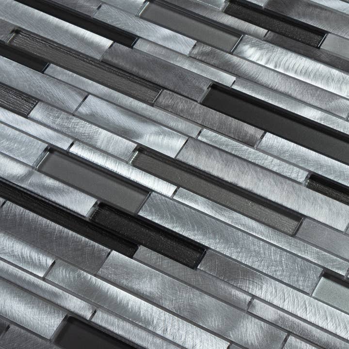 WS Tiles - Wholesale Wall Tile - Twilight Interlocking Mixed Aluminum and Glass Mosaic Tile, Backsplash for Kitchen and Living Space - 10 Square Feet Per Carton - Foil Backed Gray