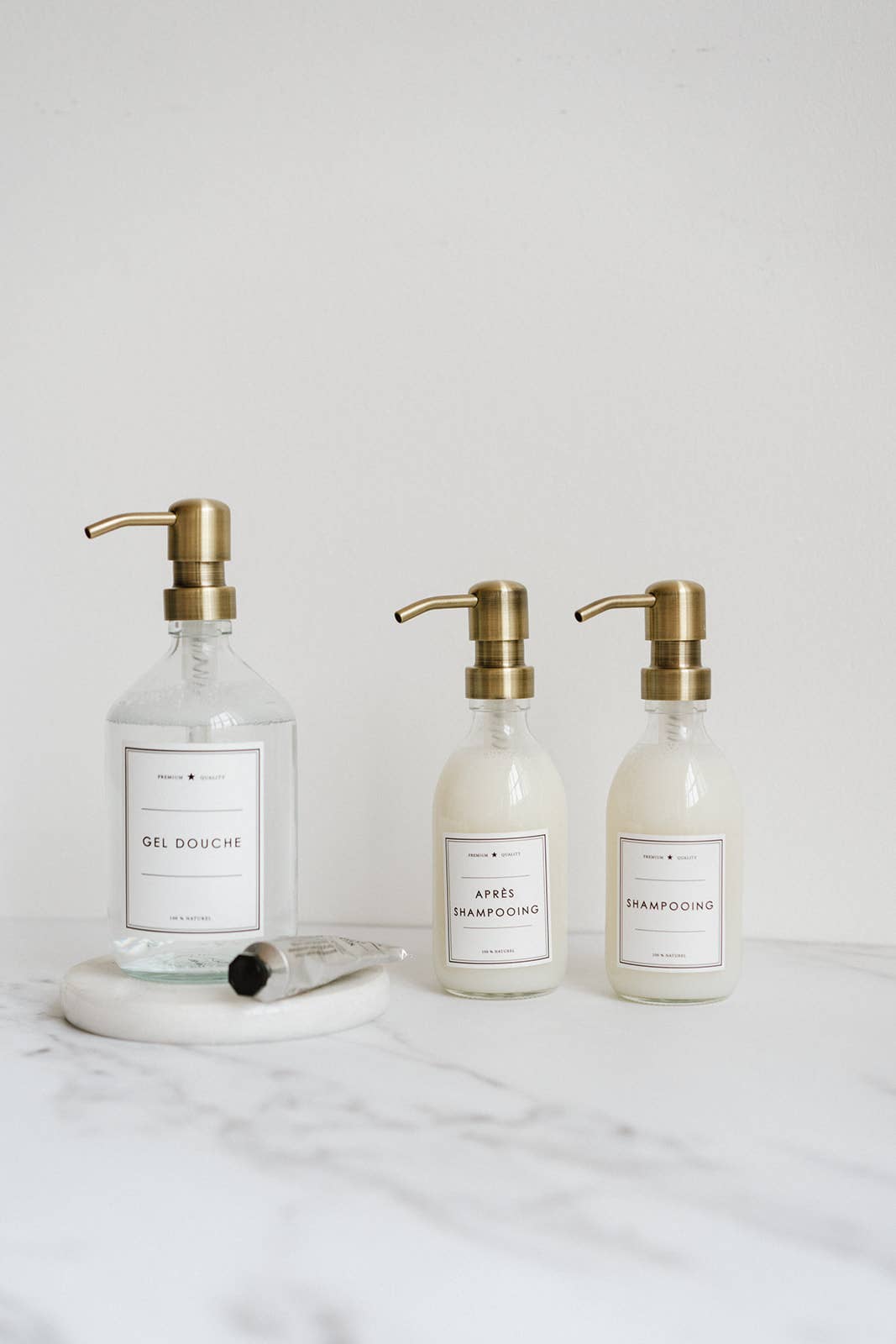 Les Flacons de l’Apothicaire – Großhandel Seifenspender – Duschgel - klare Glasflasche mit Edelstahlpumpe1