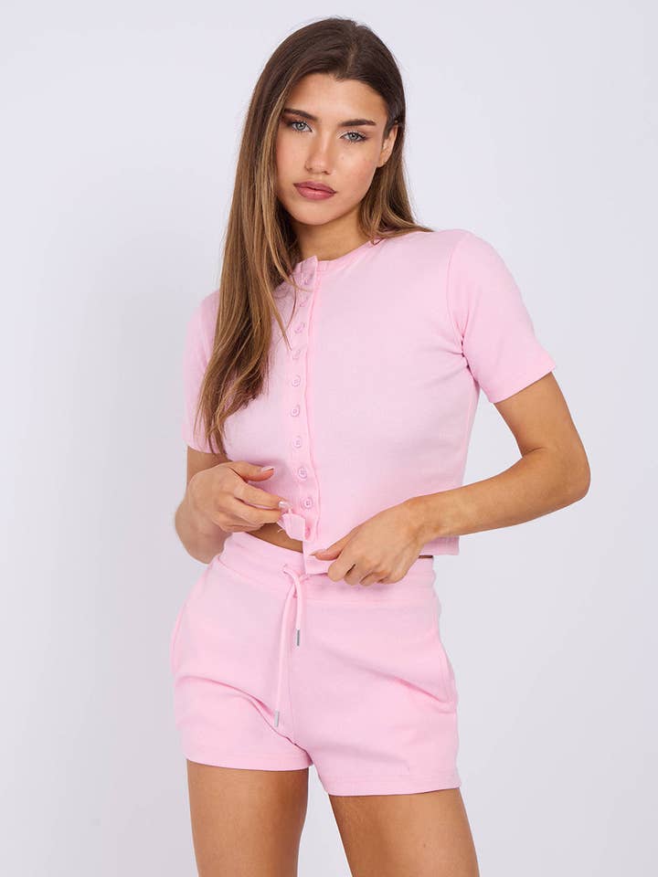 AX Labels - Wholesale Lounge Set - Women's - Ribbed Button Through Short Sleeve Top and Shorts Co-ord31