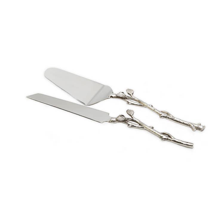 CLASSIC TOUCH DECOR INC. - Wholesale Serving Utensil - Cake Server and Knife Set with Leaf Design, Dims 12"L