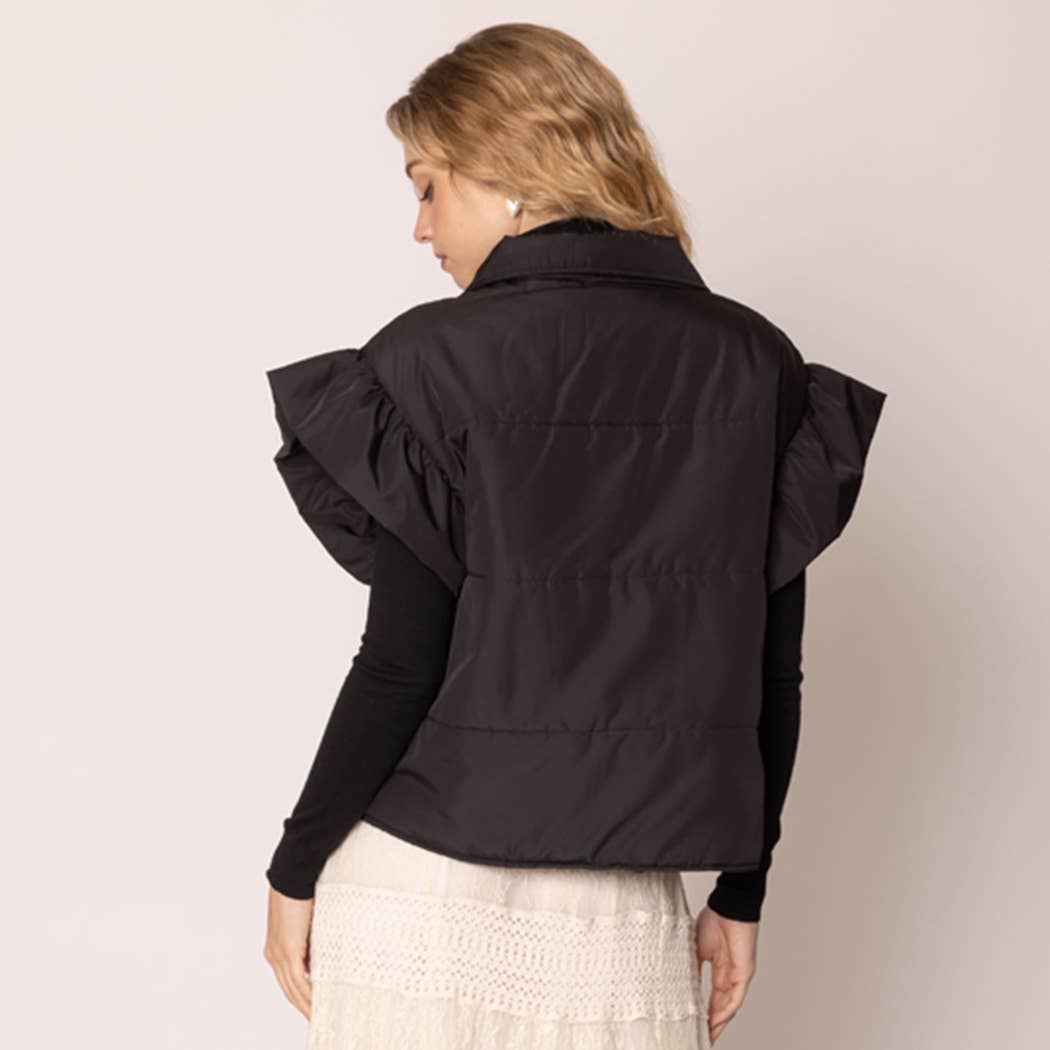 Fashion City - Wholesale Outerwear Vest - Women's - Ruffle Short Sleeve Puffer Padded Vest 17