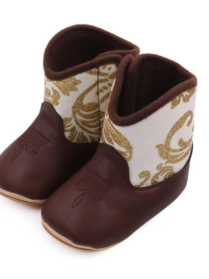 Gold & white Glitter 3 tone baby boots. MY3166G for wholesale by Kids Charm Online